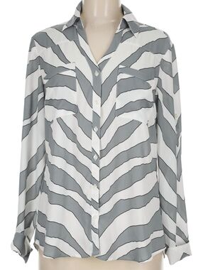 Express Portofino White & Gray Zebra Stripe Button-Up Blouse Size XS TP